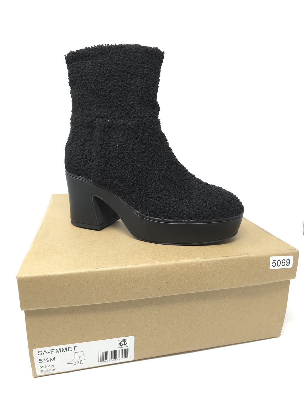 Sanctuary Emmet Black Faux Shearling Platform Ankle Boots NIB 5.5